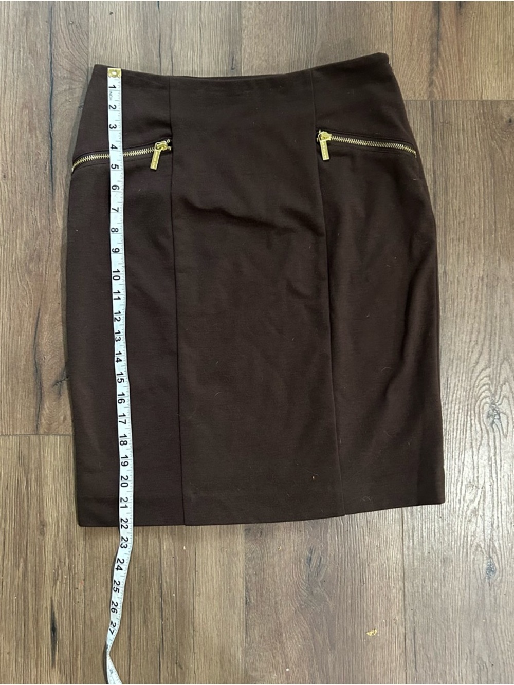 Michael Kors Dark Brown Pencil Skirt with Gold Zip Accents - Picture 5 of 5